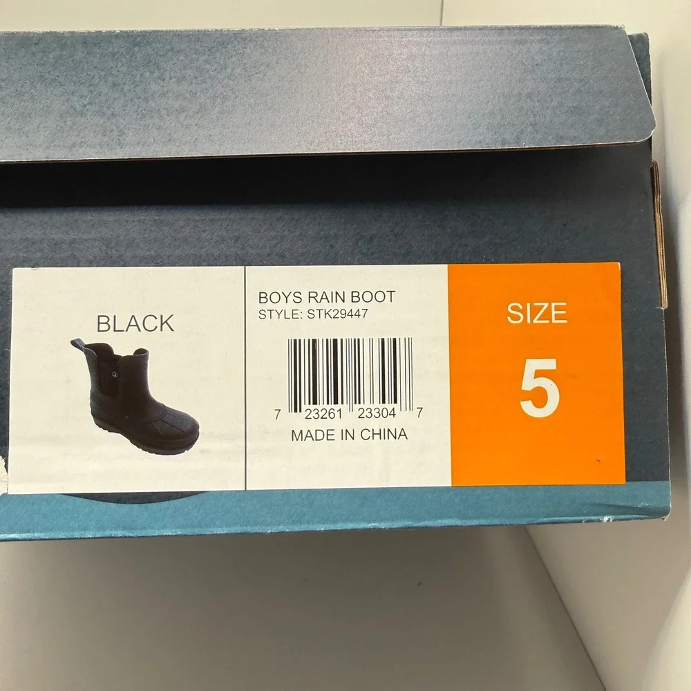 Sperry Boys Black Rubber Rain Boots Duck Boot Ankle STK29447 Size 5